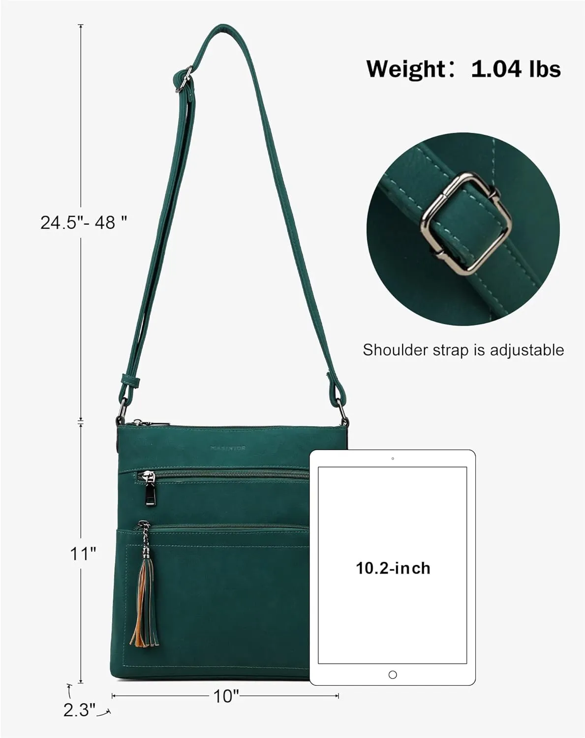 MASINTOR Crossbody Purses for Women, Multi Pocket Casual Crossbody Bag, Adjustable Strap Shoulder Bag with Tassel