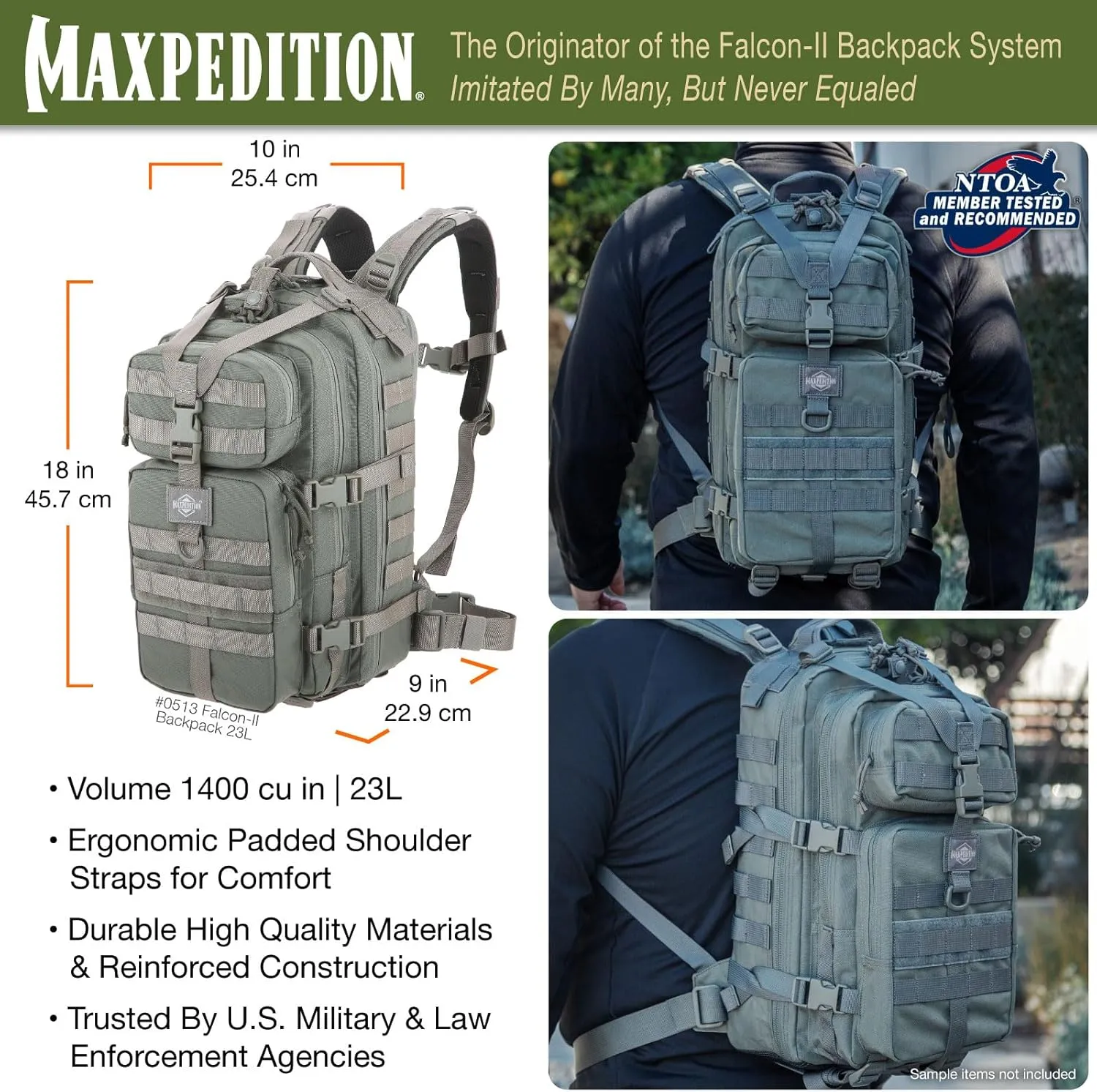 MAXPEDITION Falcon-II Backpack, 23L Tactical Backpack, Survival Pack, Bug Out Bag, MOLLE Go Bag for EDC, 0513