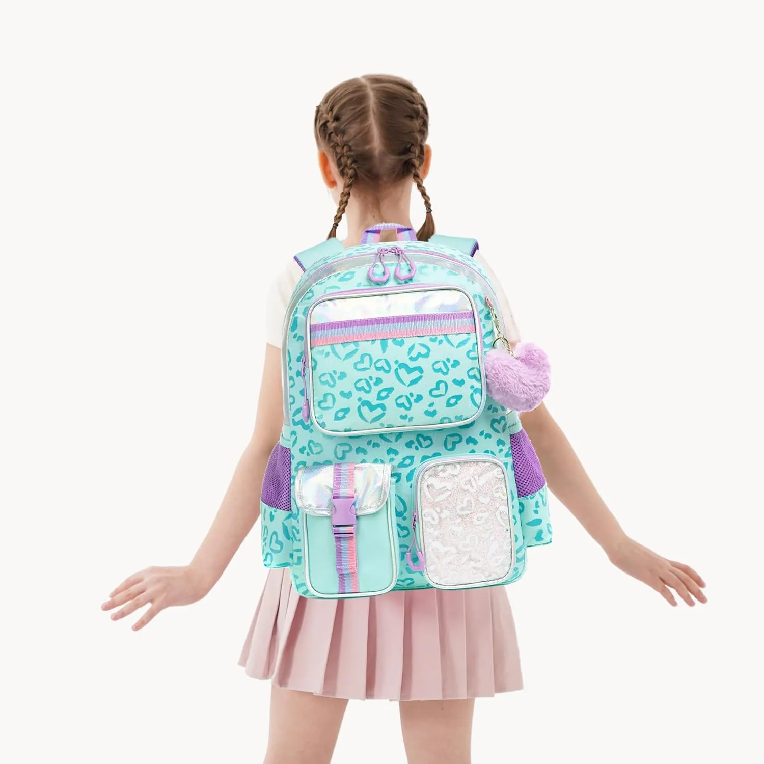 Meetbelify Aesthetic Backpack for Elementary Student with Lunch Box - Cute Bookbag for Girls 8-10
