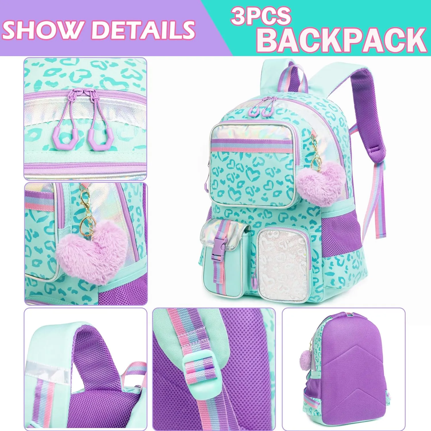 Meetbelify Aesthetic Backpack for Elementary Student with Lunch Box - Cute Bookbag for Girls 8-10