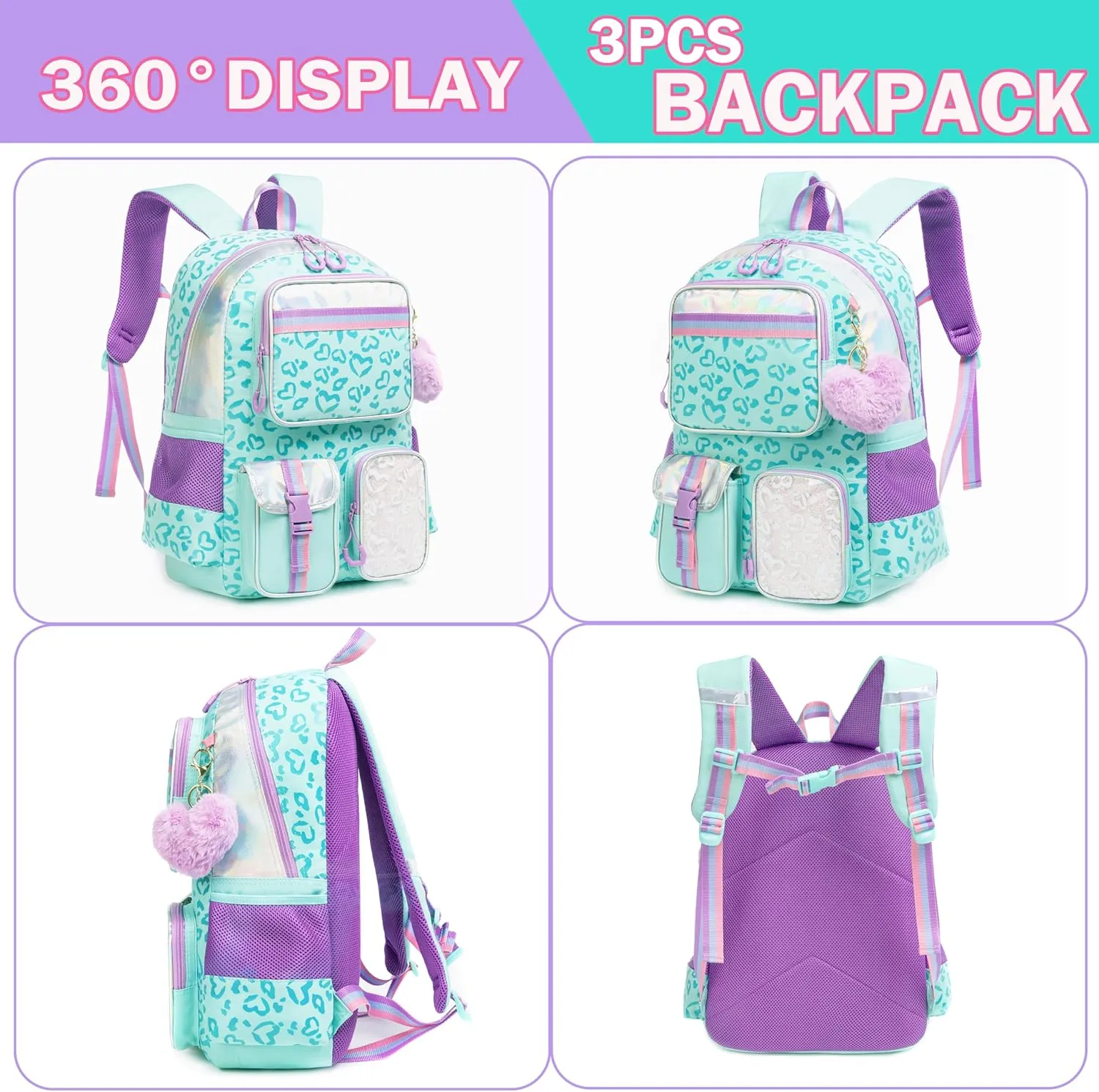 Meetbelify Aesthetic Backpack for Elementary Student with Lunch Box - Cute Bookbag for Girls 8-10