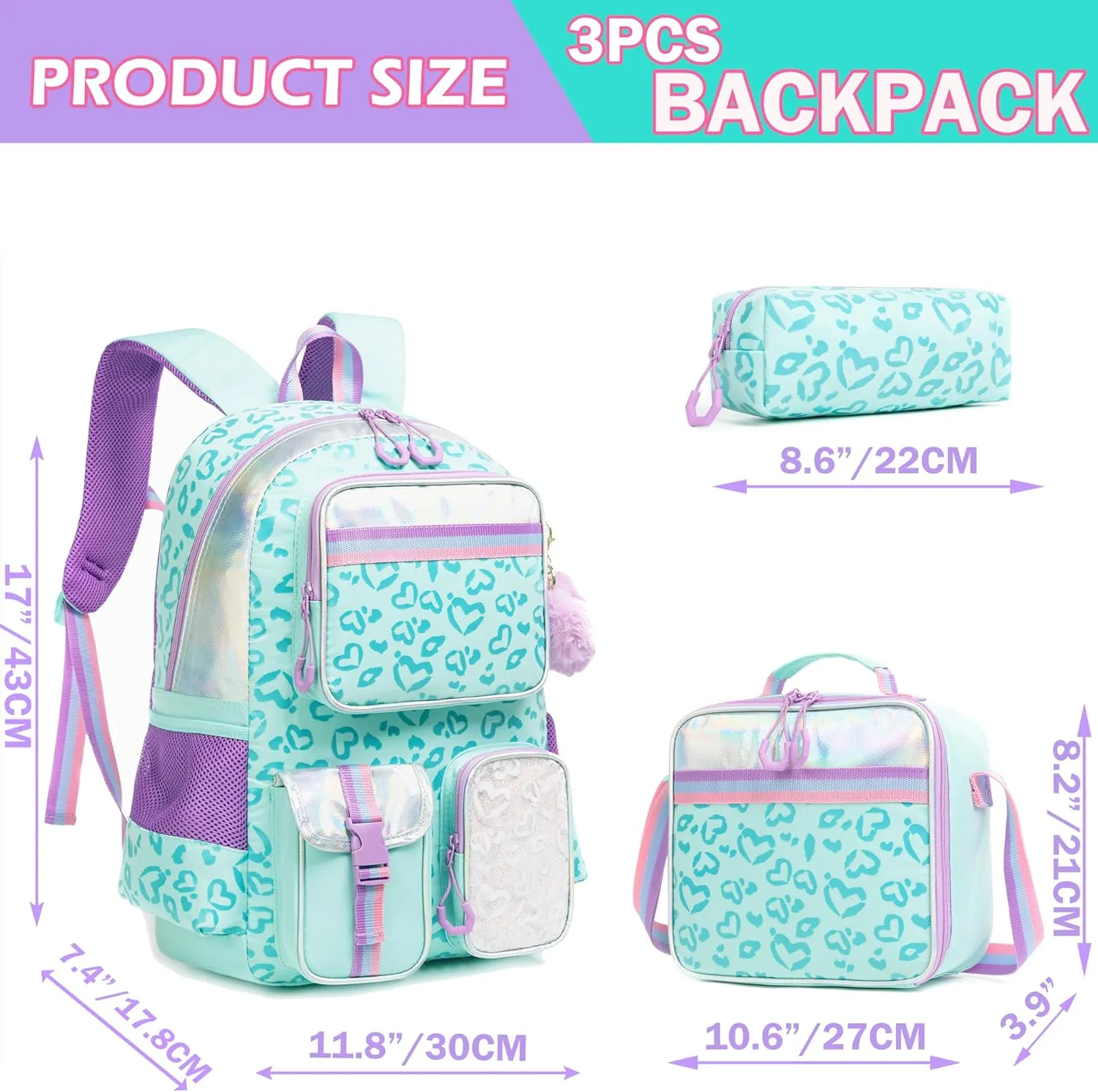 Meetbelify Aesthetic Backpack for Elementary Student with Lunch Box - Cute Bookbag for Girls 8-10