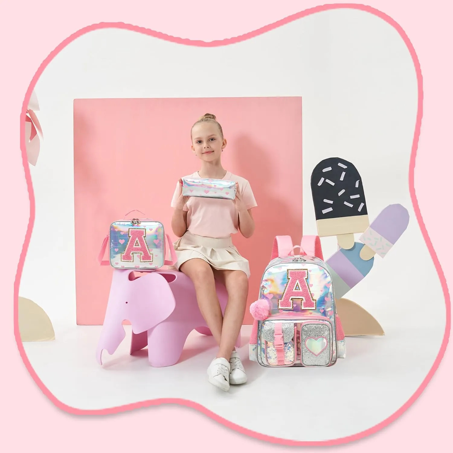 Meetbelify Backpack for Girls Backpacks for Elementary Preschool Students Kids School Cute Backpack with Lunch Box
