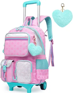 Meetbelify Backpack with Wheels for Girls Rolling Backpack Cute Carry on Backpack for Elementary Student