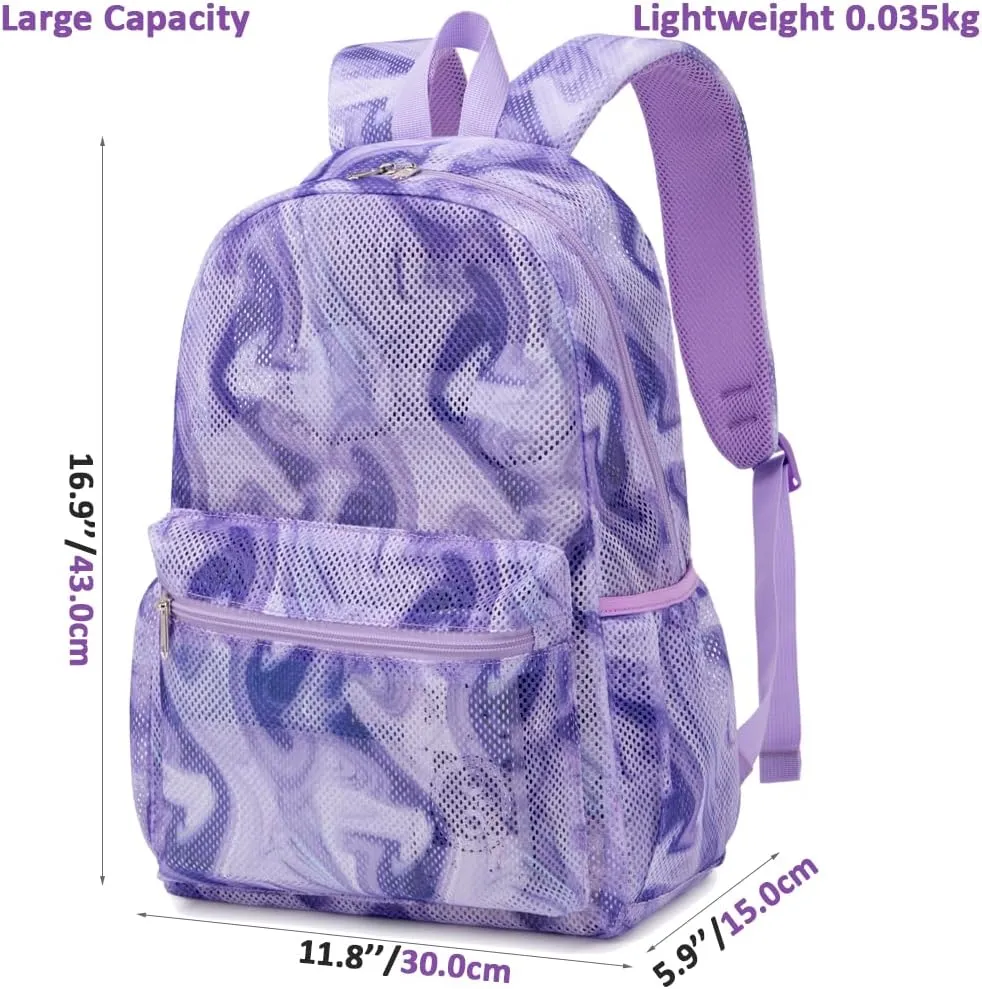 Meisohua Mesh Backpack for School Girls Semi-Transparent Backpacks for Kids See Through Teen Girls Daypack with Storage Bag 2 in 1 Set
