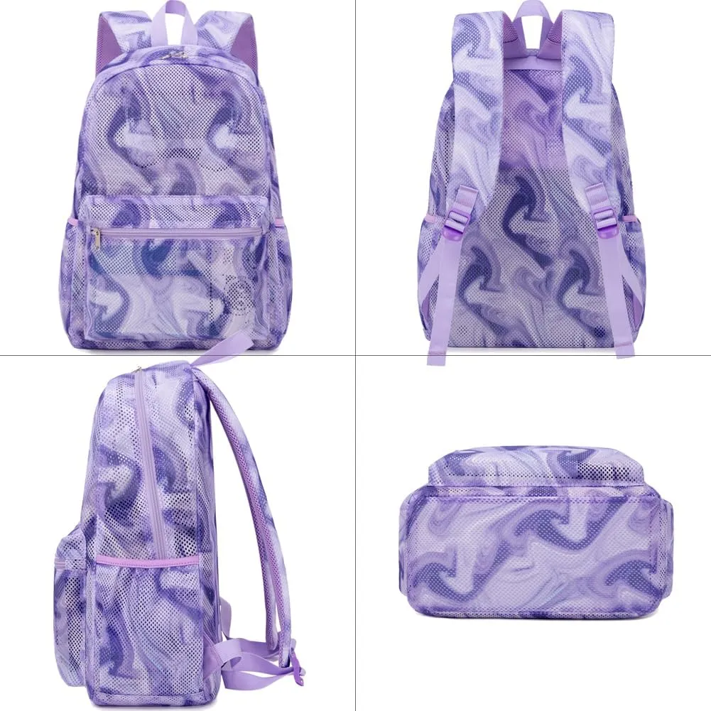 Meisohua Mesh Backpack for School Girls Semi-Transparent Backpacks for Kids See Through Teen Girls Daypack with Storage Bag 2 in 1 Set