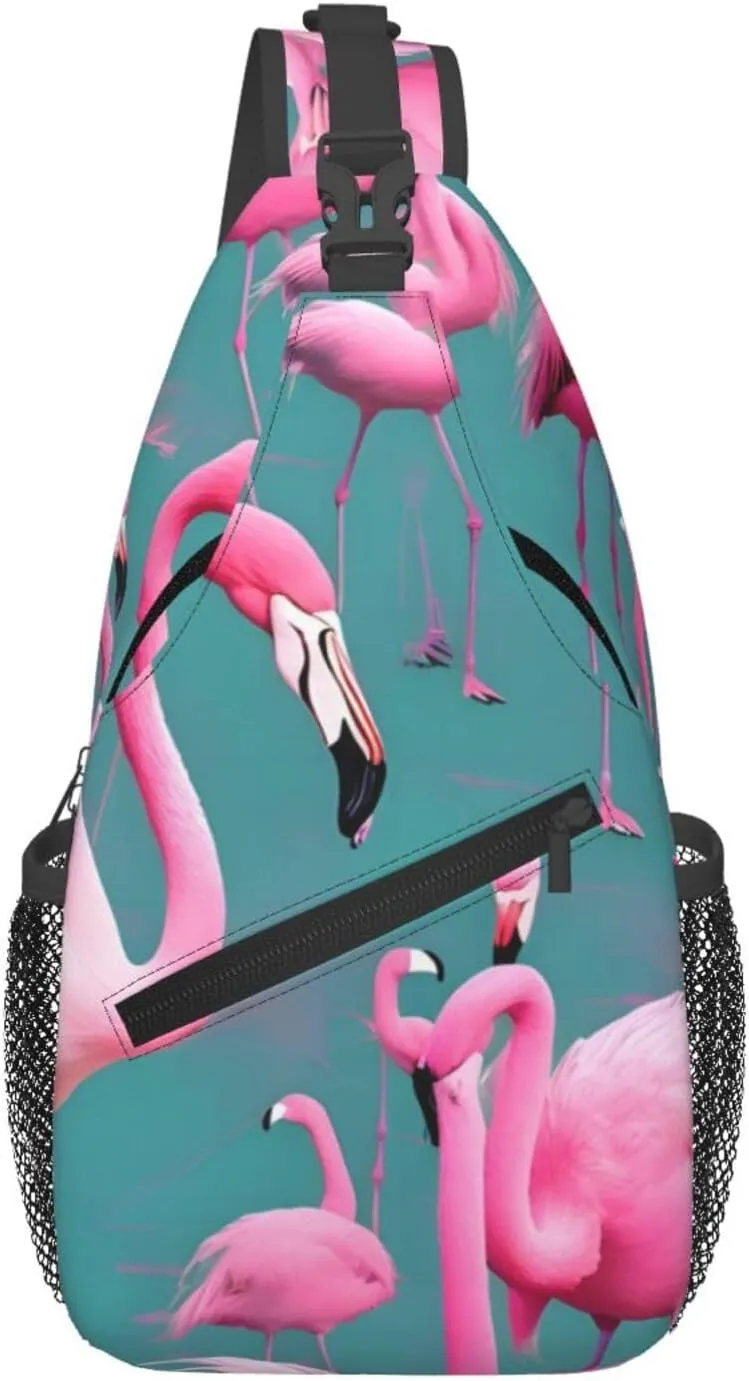 Men's Casual Crossbody Chest Bag for Traveling, Work, and Daily Use with High Storage Capacity and Comfortable Shoulder Strap A flock of flamingos Printing