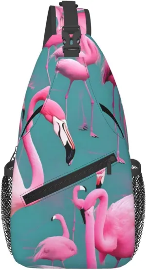 Men's Casual Crossbody Chest Bag for Traveling, Work, and Daily Use with High Storage Capacity and Comfortable Shoulder Strap A flock of flamingos Printing