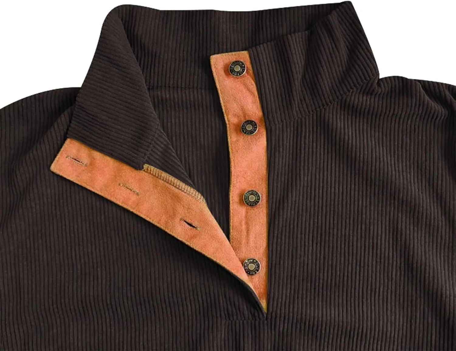 Mens Corduroy Sweater with Elbow Patches Long Sleeve Button Turtleneck Polo Shirts Waffle Knit Sweatshirts