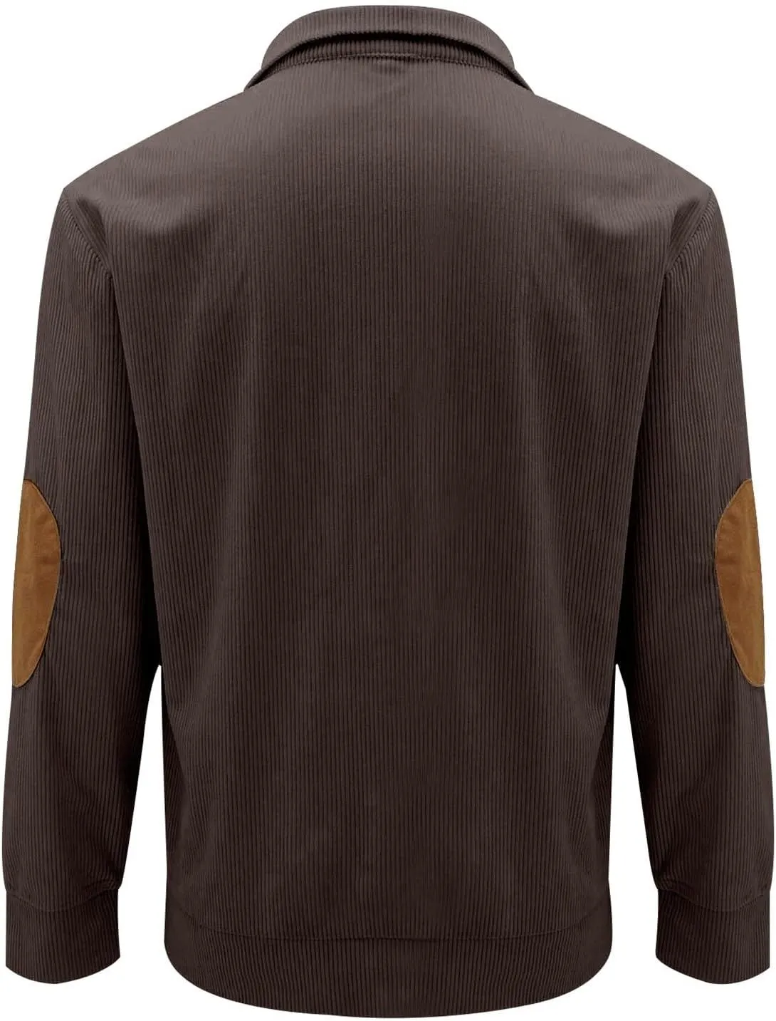 Mens Corduroy Sweater with Elbow Patches Long Sleeve Button Turtleneck Polo Shirts Waffle Knit Sweatshirts