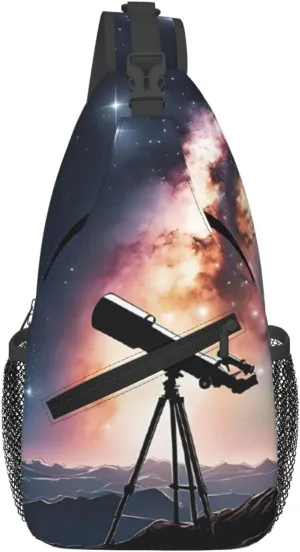 Men's Cross Chest Bag Diagonally (Space Galaxy with Telescope), Crossbody Shoulder Bag Travel Hiking Daypack for Women