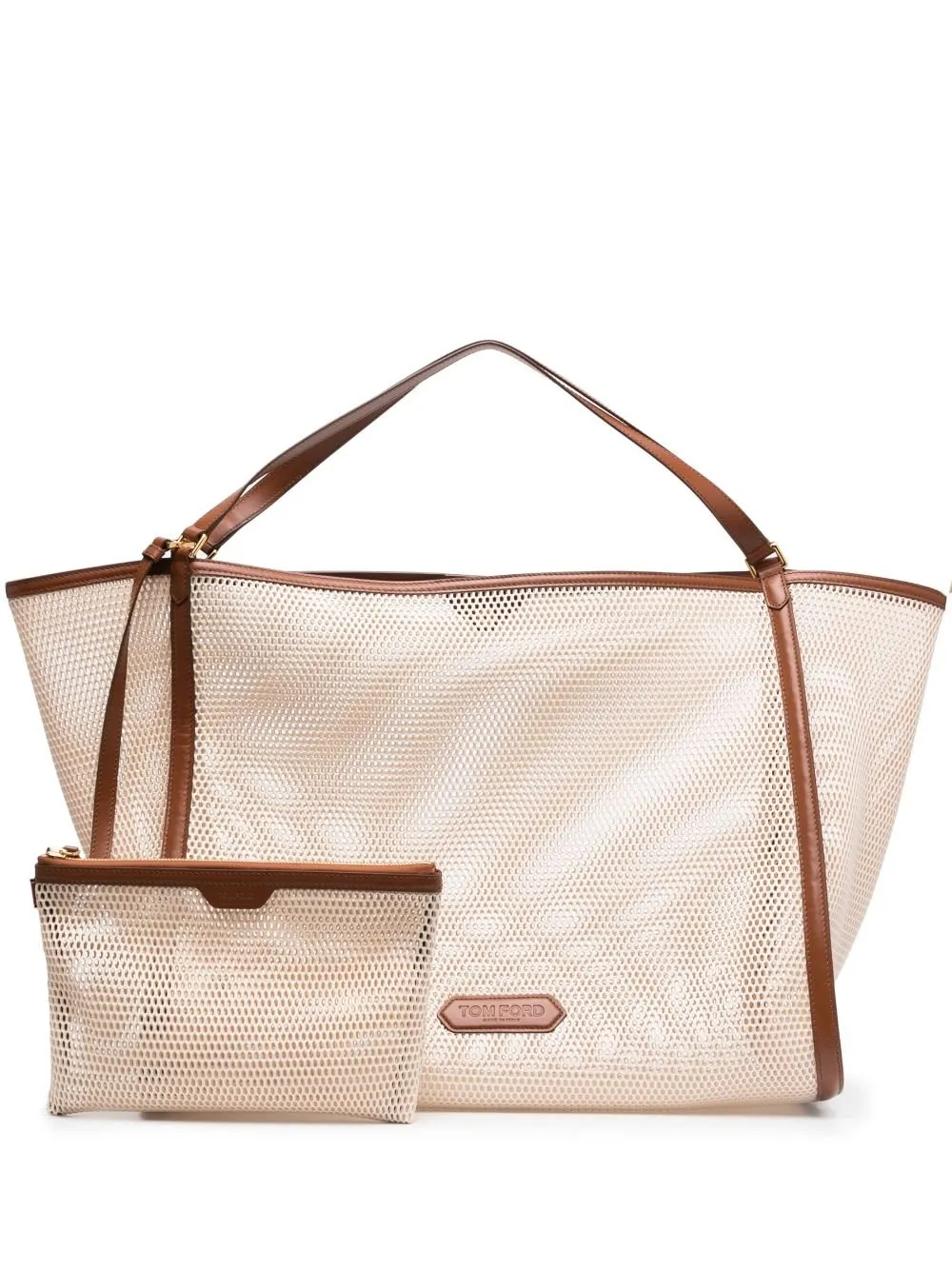 Mesh and Leather Large Tote Bag