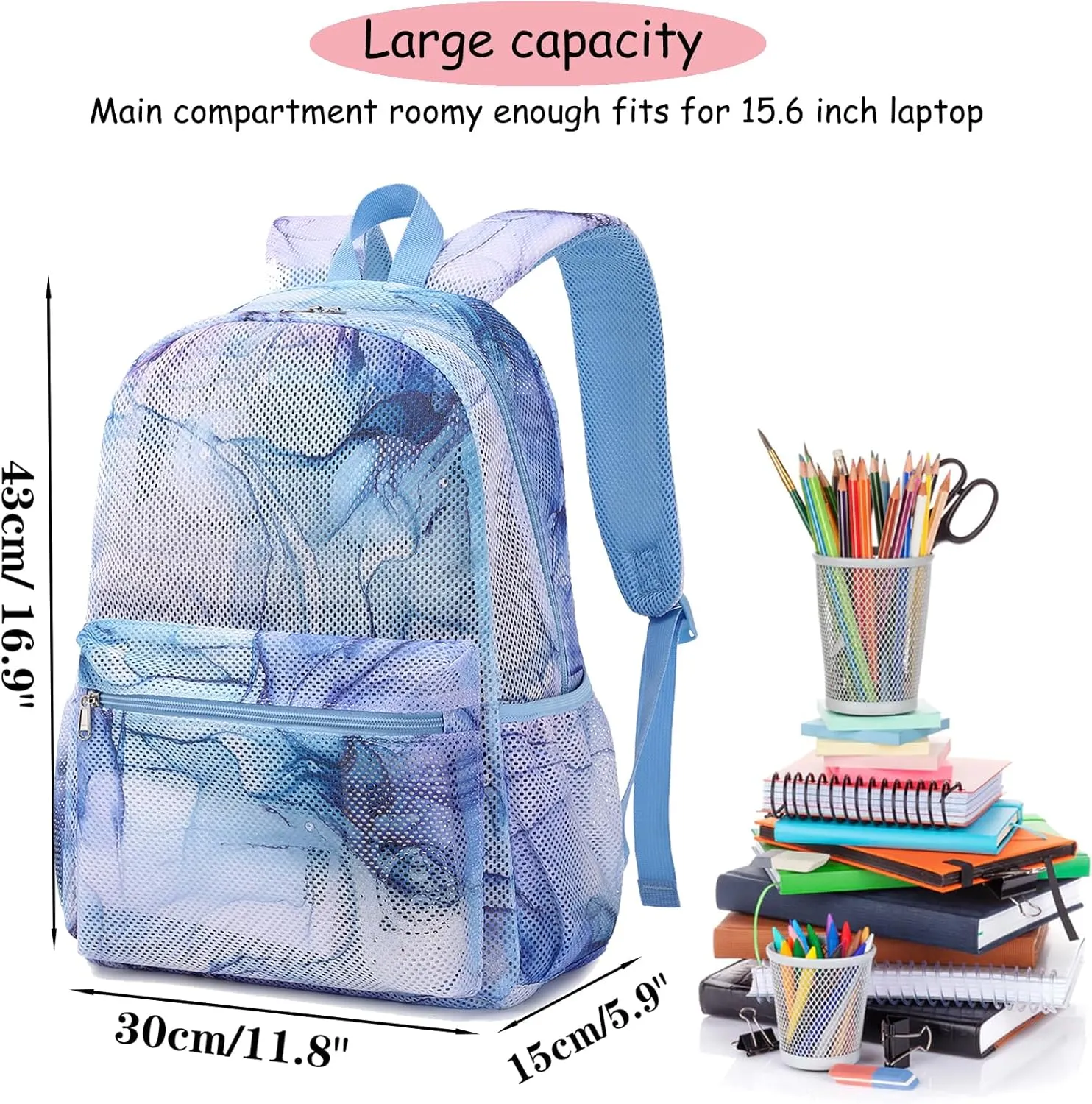 Mesh Backpack for Girls,Semi-Transparent School Backpacks Lightweight Casual Mesh Back pack for Girls
