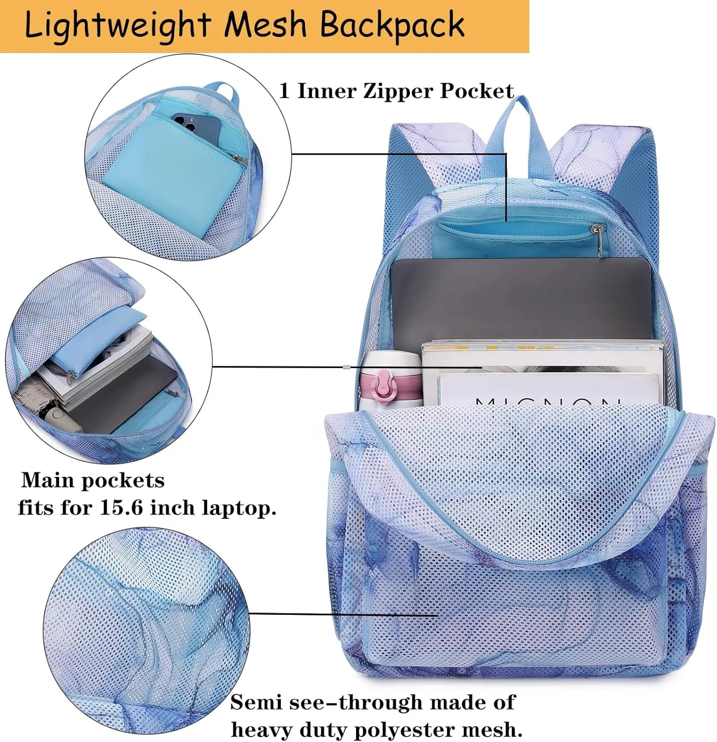 Mesh Backpack for Girls,Semi-Transparent School Backpacks Lightweight Casual Mesh Back pack for Girls