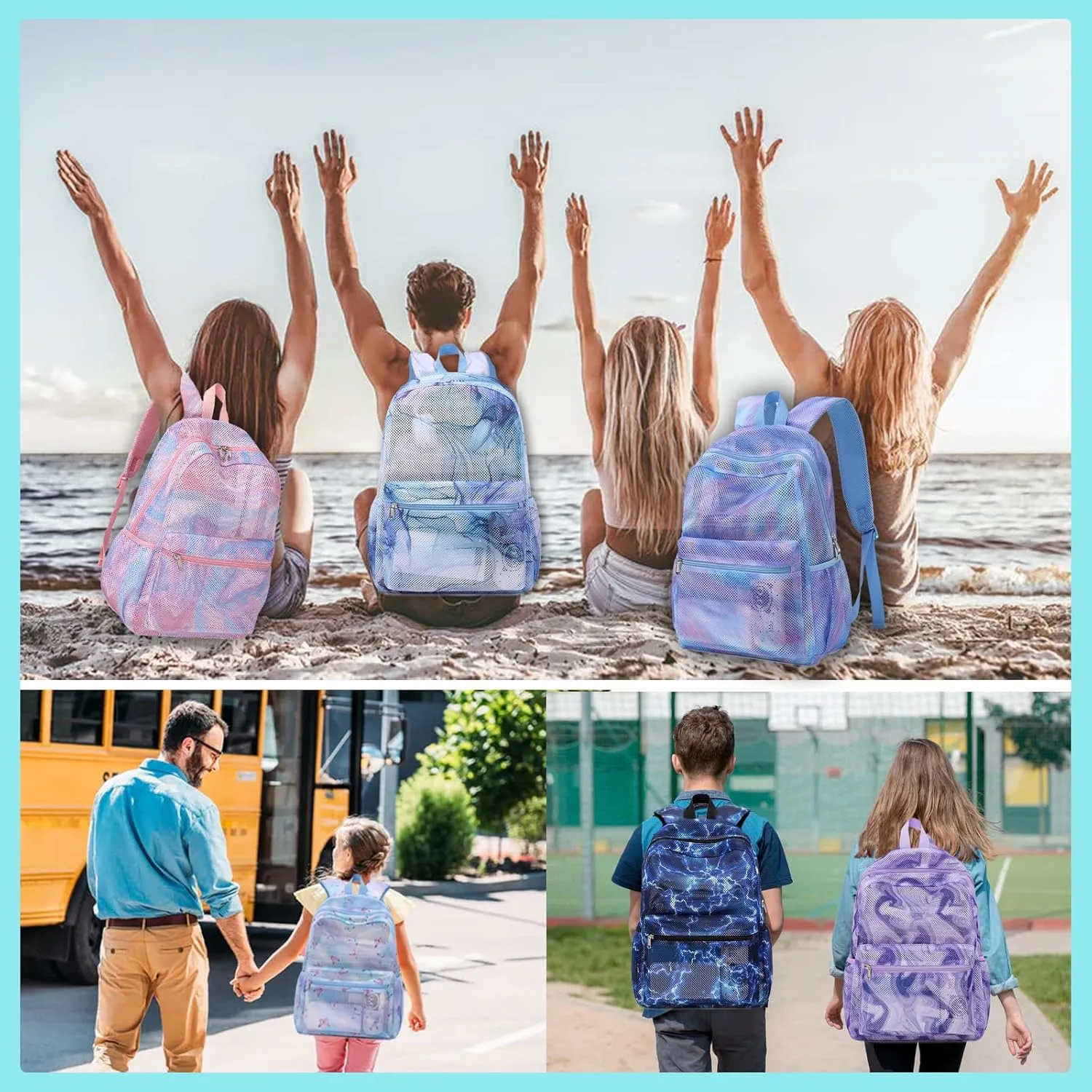 Mesh Backpack for Girls,Semi-Transparent School Backpacks Lightweight Casual Mesh Back pack for Girls