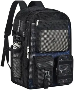 Mesh Backpack for School, 27L Large Heavy Duty mesh Backpacks for Adults Girls Boys Kids with Inner Laptop Compartment, mesh Schoolbag for Outdoor Hiking Beach(Black, Small)
