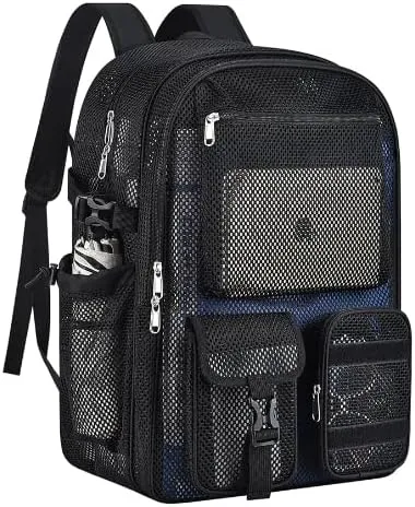 Mesh Backpack for School, 27L Large Heavy Duty mesh Backpacks for Adults Girls Boys Kids with Inner Laptop Compartment, mesh Schoolbag for Outdoor Hiking Beach(Black, Small)