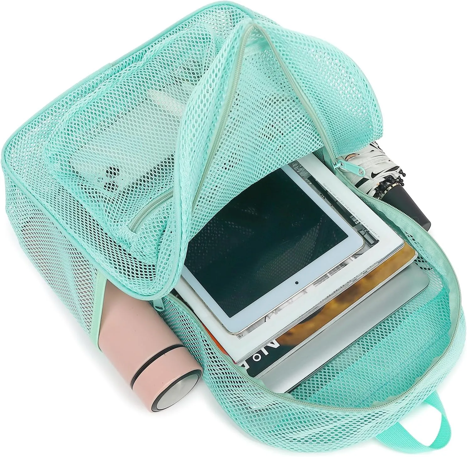 Mesh Backpack for School, Girls Boys See Through College Backpacks Heavy Duty Semi-Transparent Women Wen Bookbag for Swimming Travel Beach Hiking (Green)