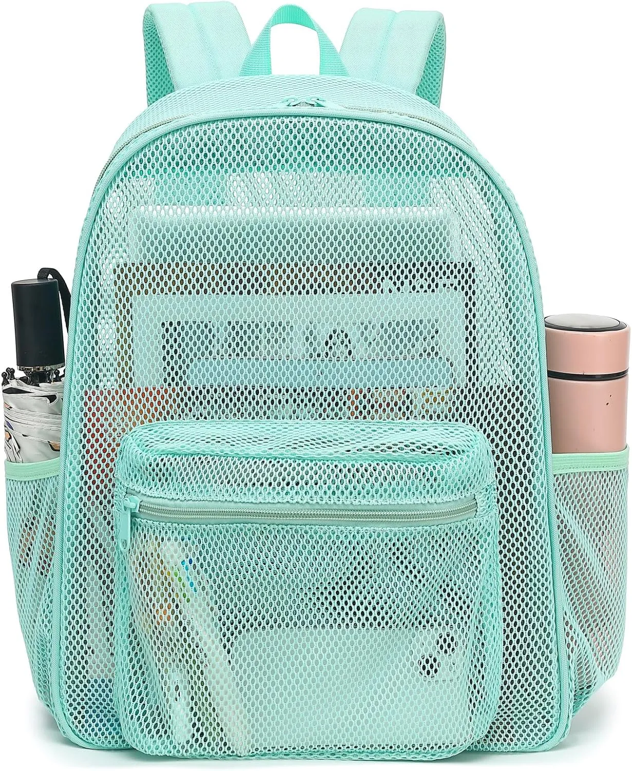 Mesh Backpack for School, Girls Boys See Through College Backpacks Heavy Duty Semi-Transparent Women Wen Bookbag for Swimming Travel Beach Hiking (Green)