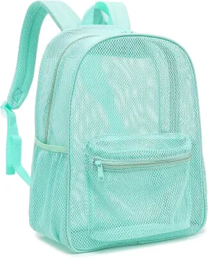 Mesh Backpack for School, Girls Boys See Through College Backpacks Heavy Duty Semi-Transparent Women Wen Bookbag for Swimming Travel Beach Hiking (Green)