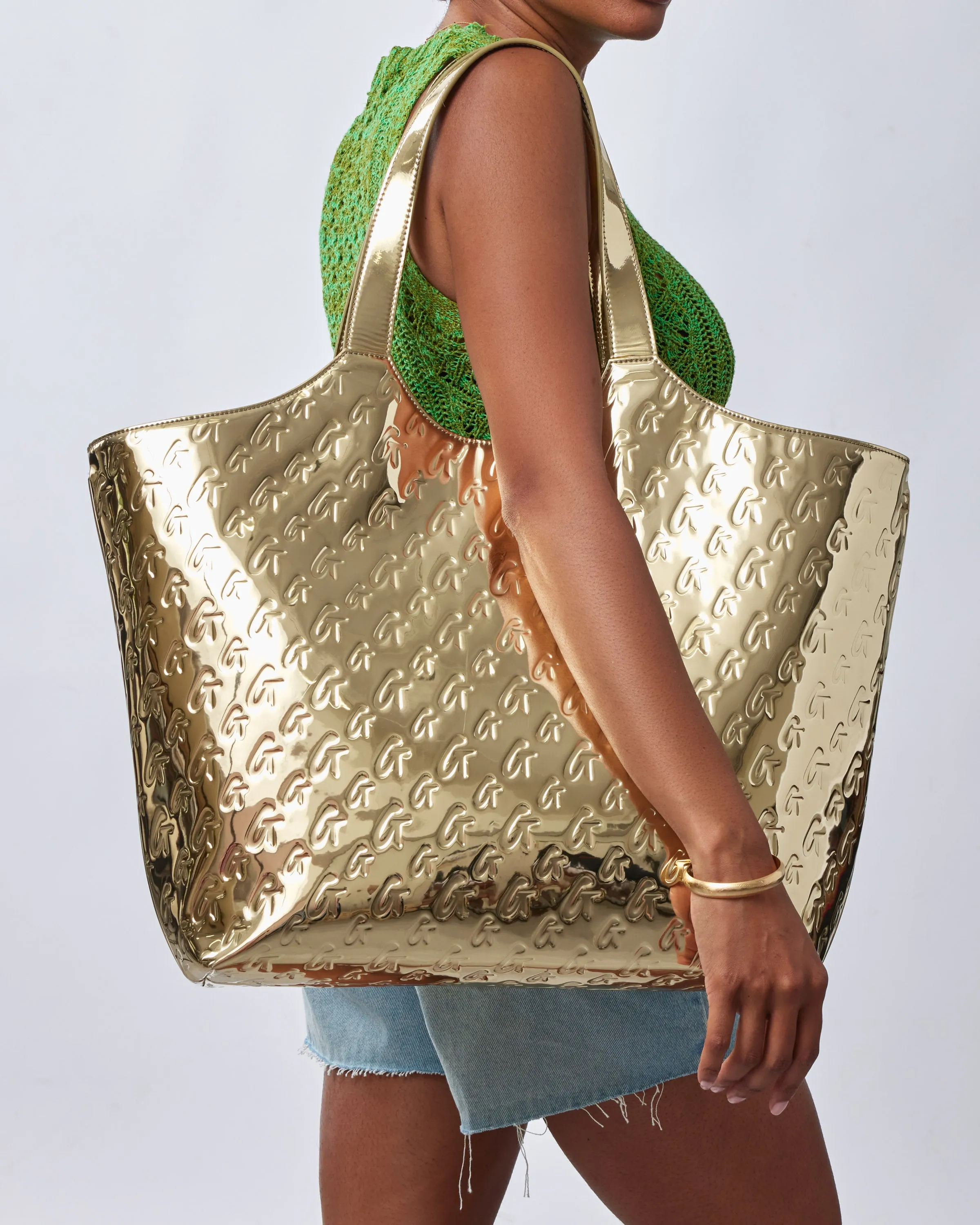 METALLIC MONOGRAM MAXI TOTE - METALLIC GOLD
