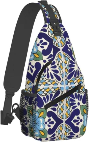 Mexican Talavera Ceramic Tiles Men'S Crossbody Bag Travel Hiking Shoulder Backpack Chest Bag