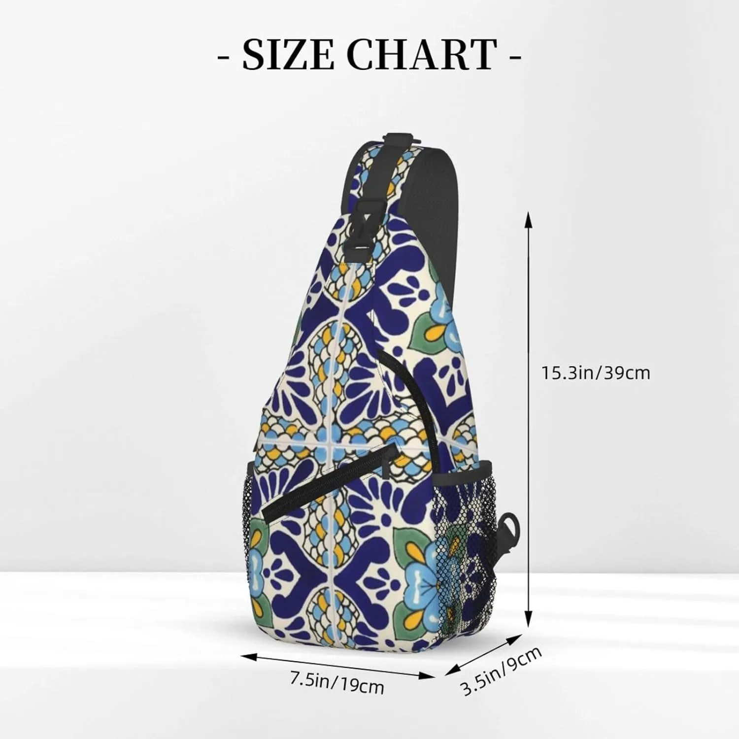 Mexican Talavera Ceramic Tiles Men'S Crossbody Bag Travel Hiking Shoulder Backpack Chest Bag