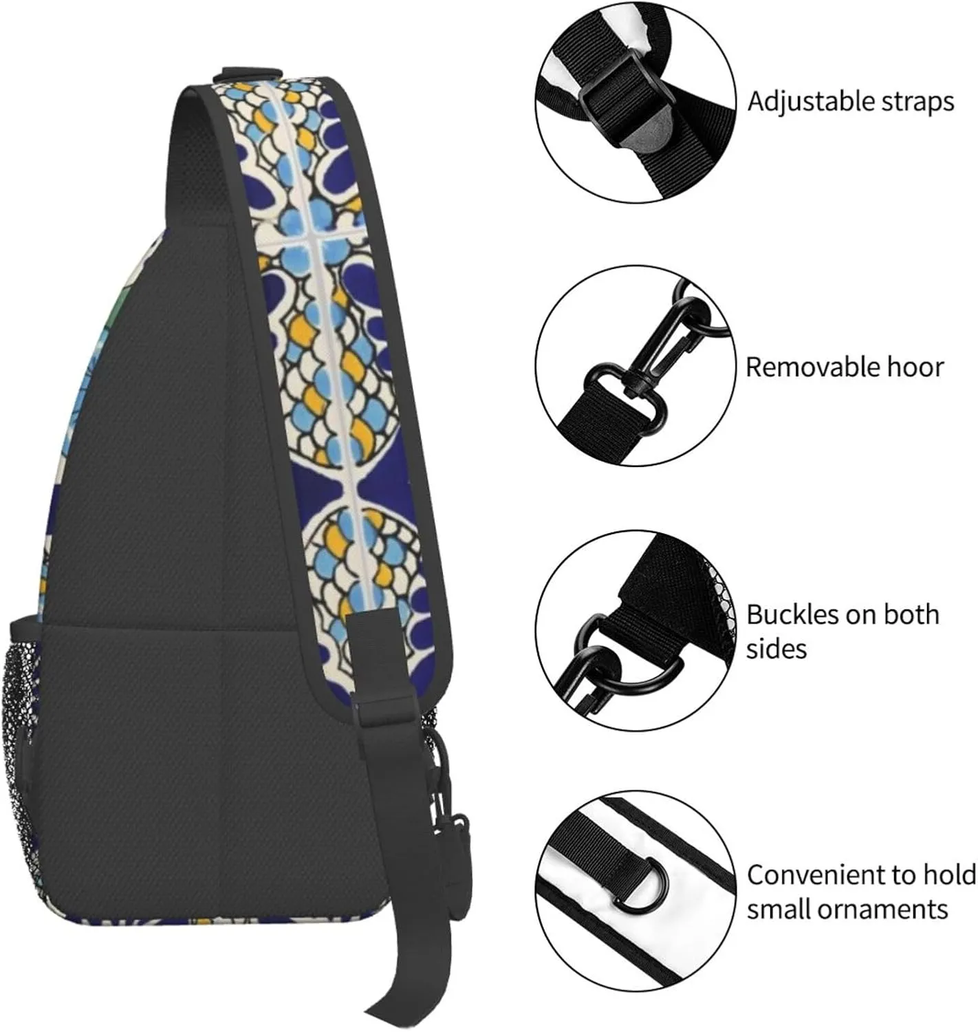 Mexican Talavera Ceramic Tiles Men'S Crossbody Bag Travel Hiking Shoulder Backpack Chest Bag