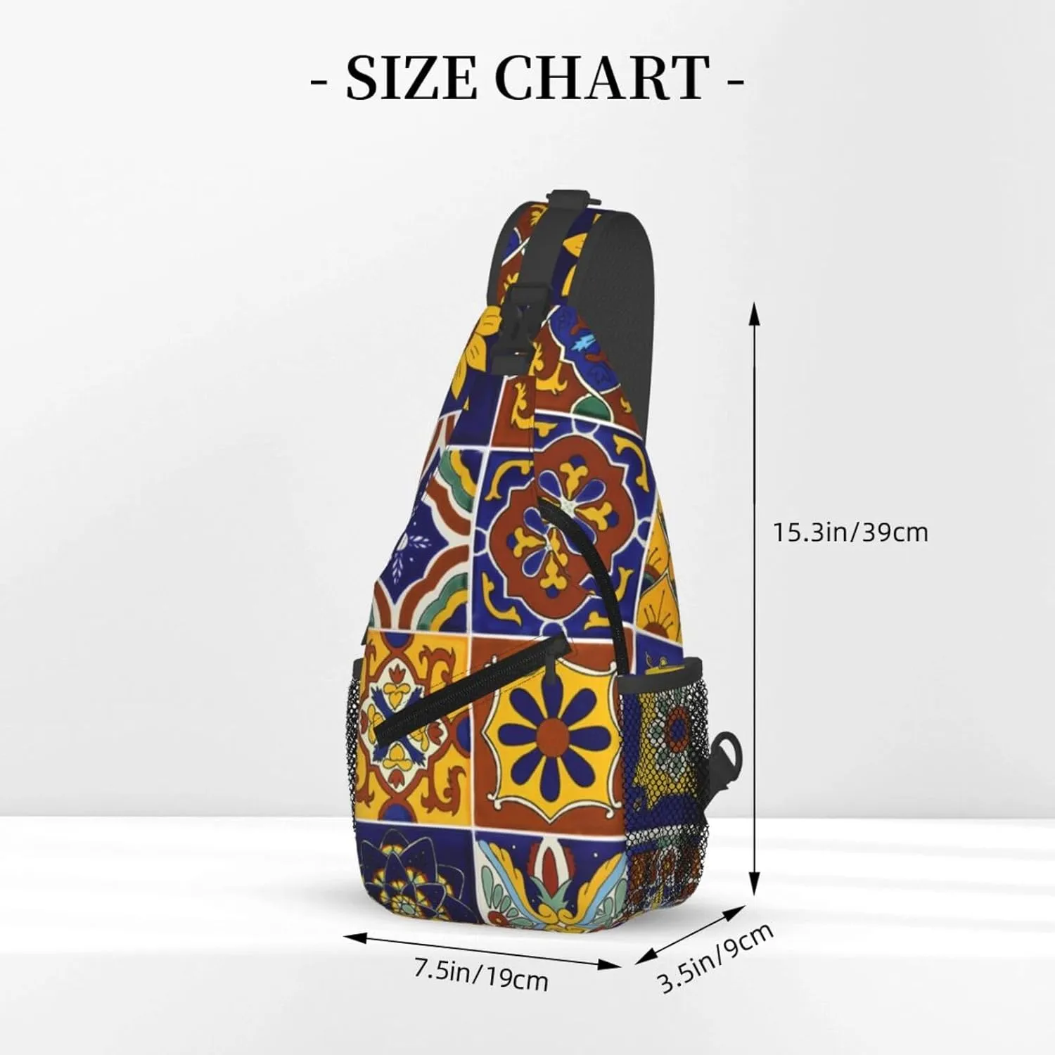 Mexican Talavera Ceramic Tiles Men'S Crossbody Bag Travel Hiking Shoulder Backpack Chest Bag