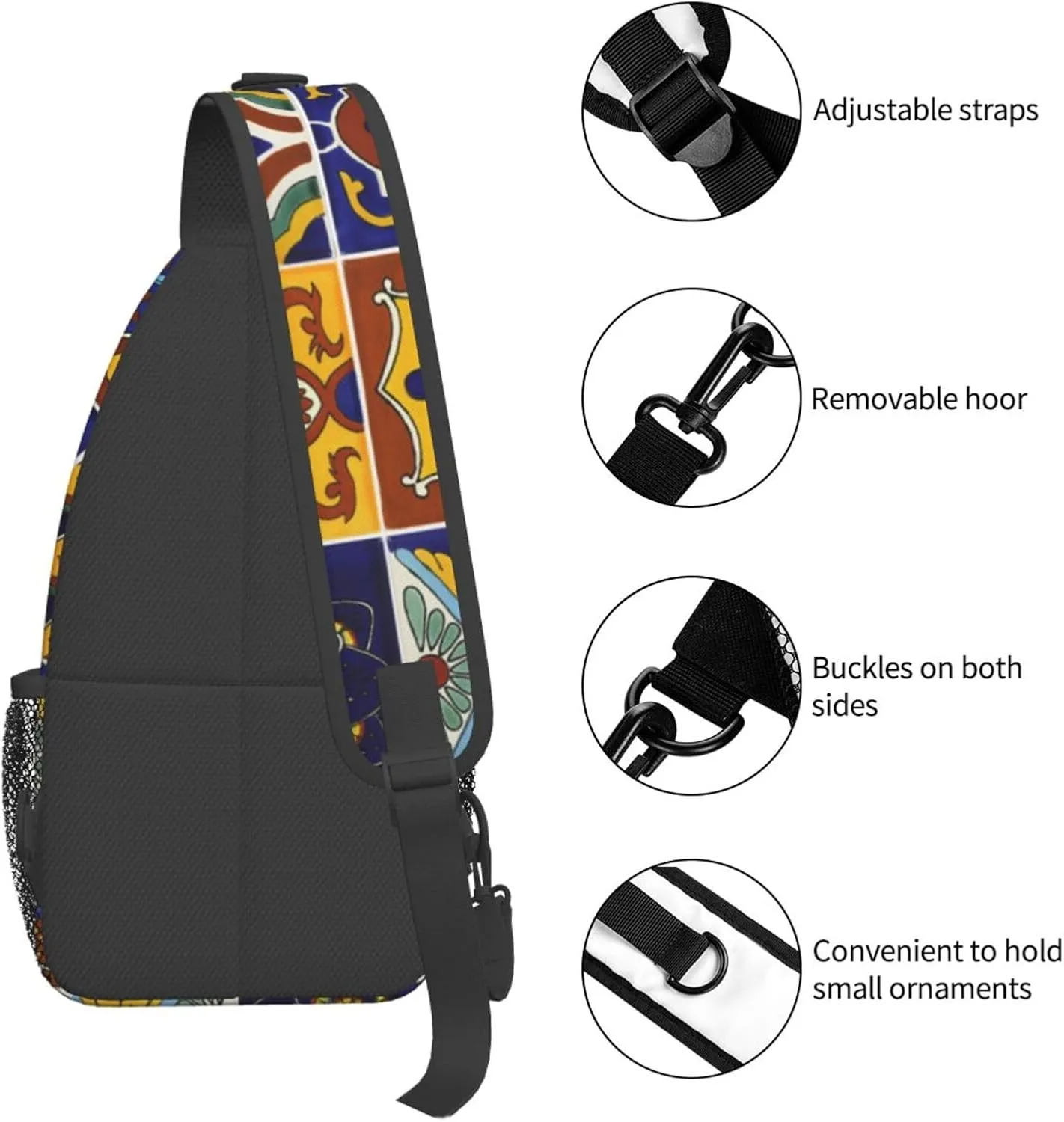 Mexican Talavera Ceramic Tiles Men'S Crossbody Bag Travel Hiking Shoulder Backpack Chest Bag