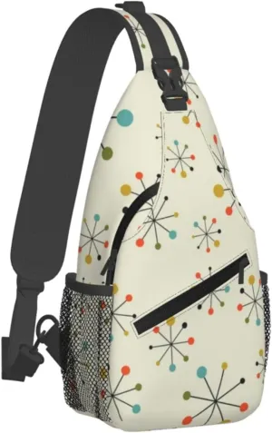 Mid Century Modern Atomic Turquoise Mat Men'S Crossbody Bag Travel Hiking Shoulder Backpack Chest Bag