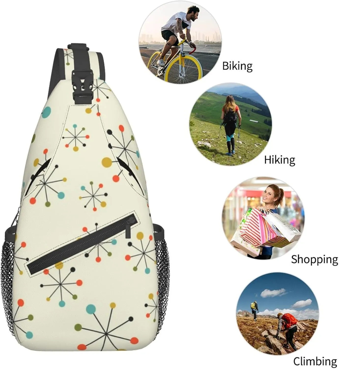 Mid Century Modern Atomic Turquoise Mat Men'S Crossbody Bag Travel Hiking Shoulder Backpack Chest Bag