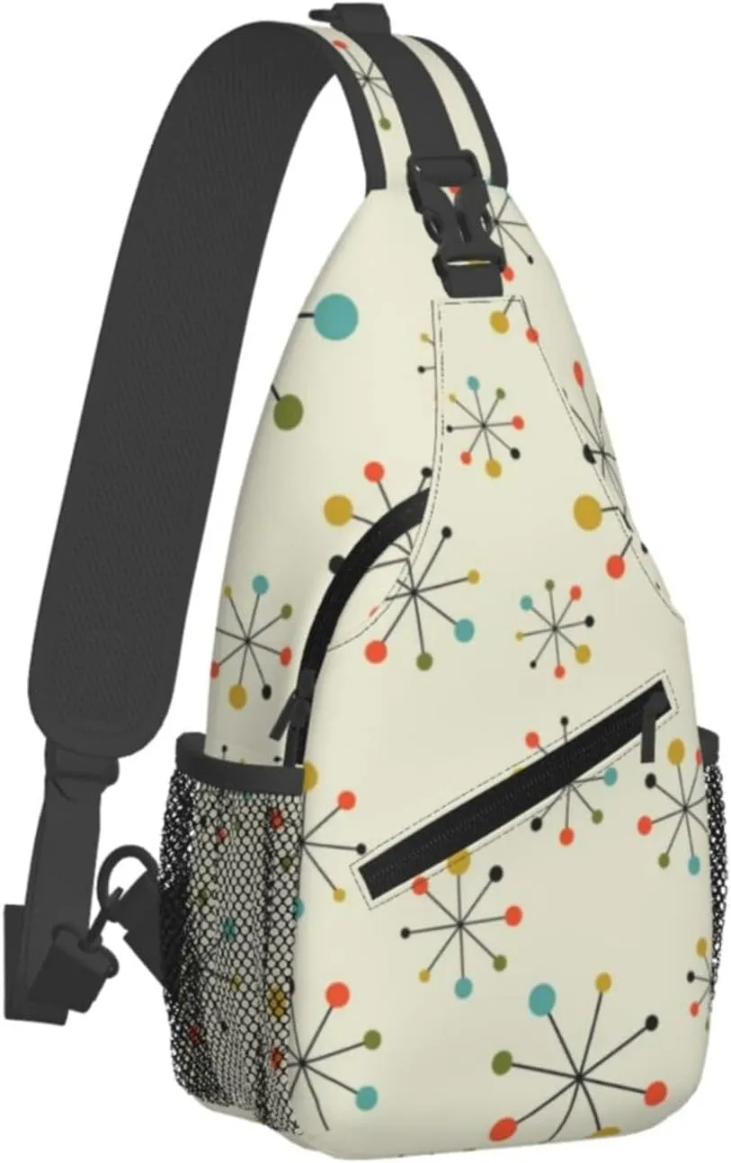 Mid Century Modern Atomic Turquoise Mat Men'S Crossbody Bag Travel Hiking Shoulder Backpack Chest Bag