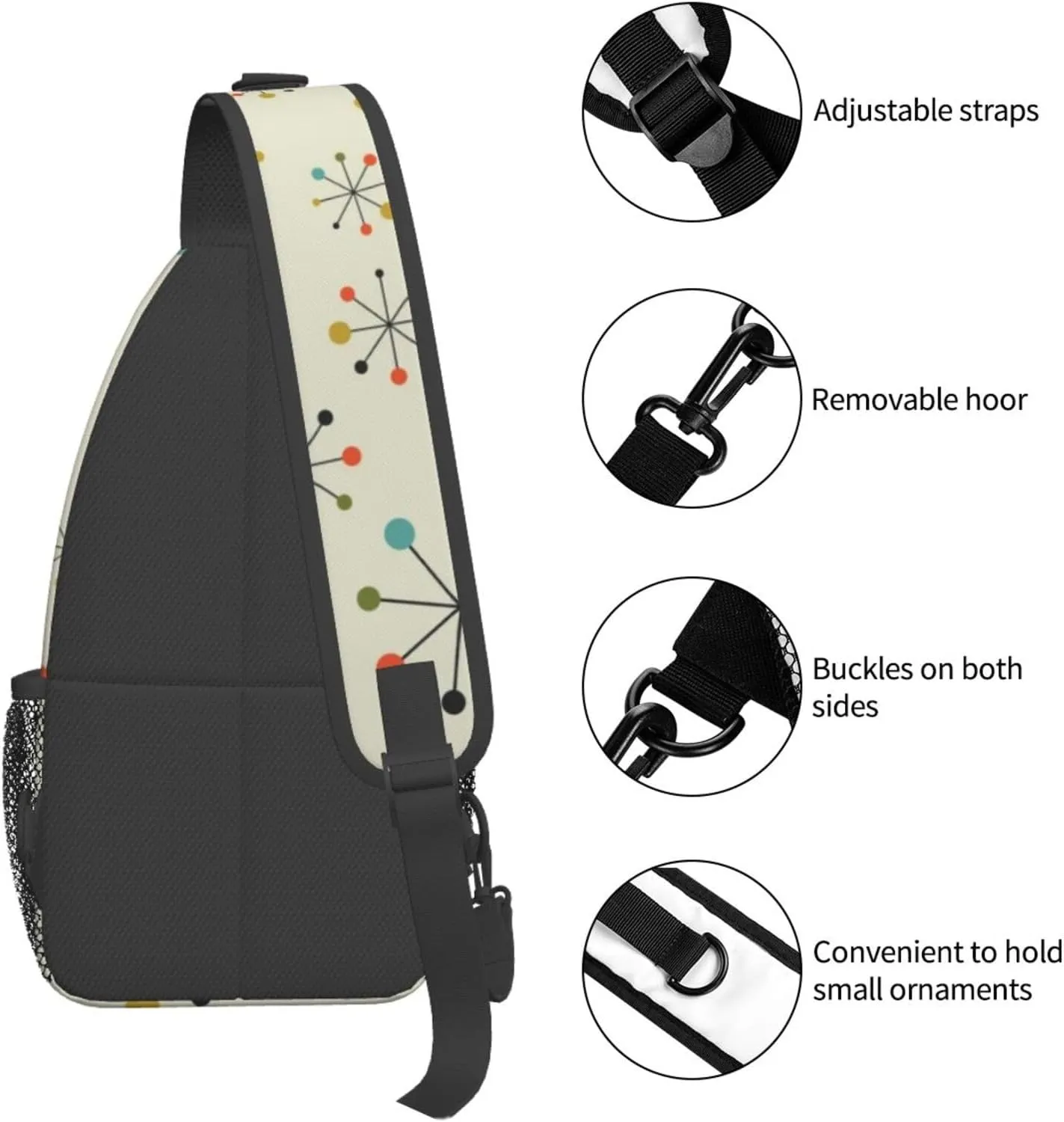 Mid Century Modern Atomic Turquoise Mat Men'S Crossbody Bag Travel Hiking Shoulder Backpack Chest Bag