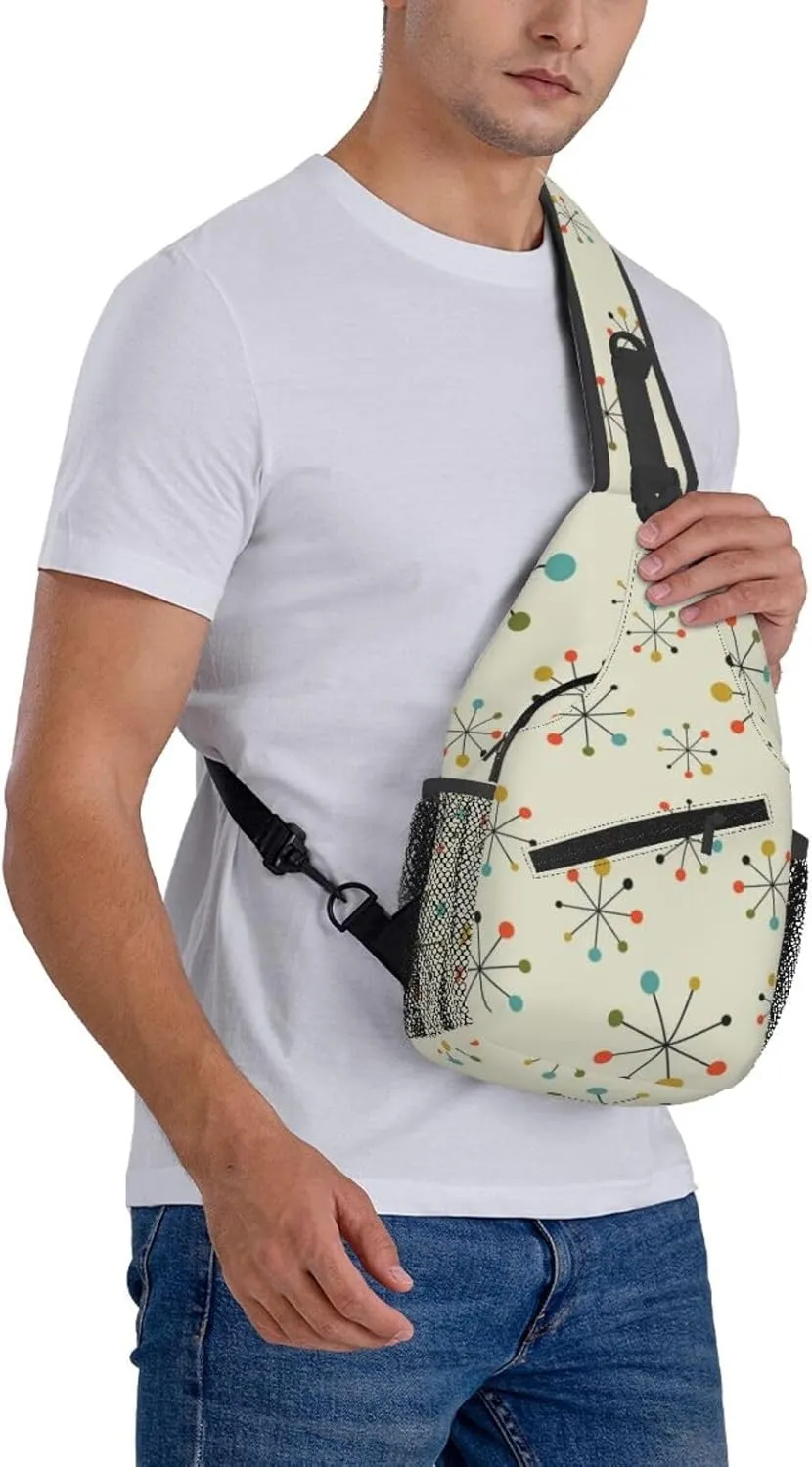 Mid Century Modern Atomic Turquoise Mat Men'S Crossbody Bag Travel Hiking Shoulder Backpack Chest Bag