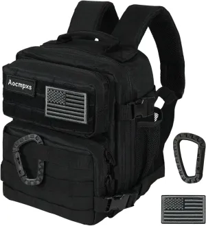 Mini Tactical Backpack, 9L Small Gym Backpacks Sport Bag for Men Women Molle Military Pack with US Flag Patch and Carabiner (Black)