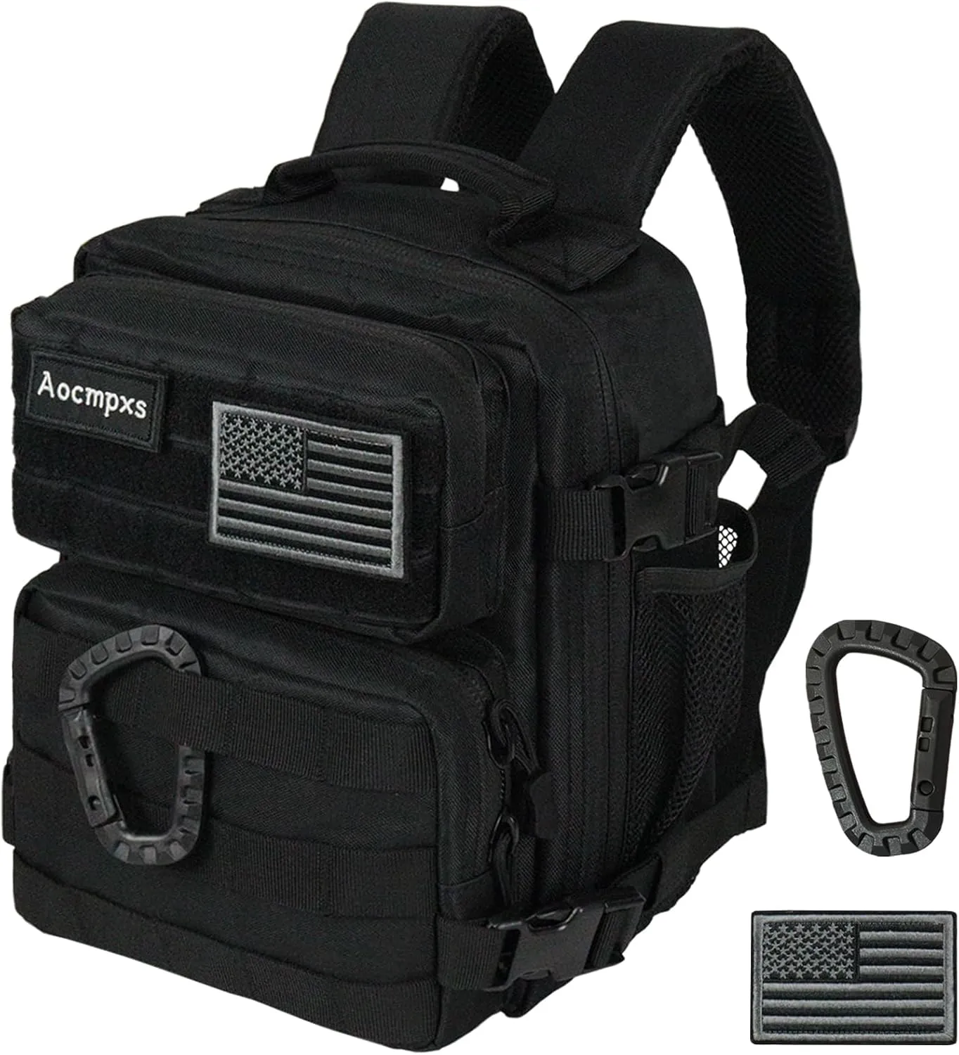 Mini Tactical Backpack, 9L Small Gym Backpacks Sport Bag for Men Women Molle Military Pack with US Flag Patch and Carabiner (Black)