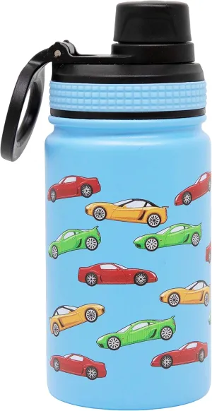 MIRA 12 oz Stainless Steel Kids Water Bottle - Metal Thermo Flask Keeps Cold for 24 Hours, Hot for 12 Hours - Double Wall Vacuum Insulated - Leak Proof BPA-Free Lid - Racecars