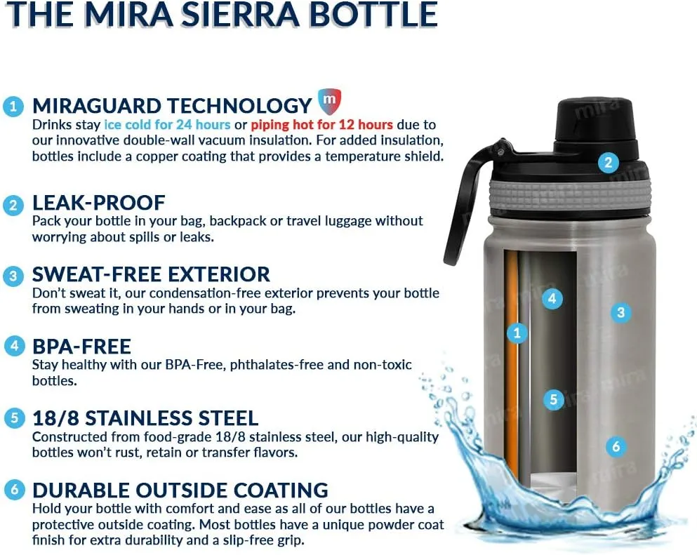 MIRA 12 oz Stainless Steel Kids Water Bottle - Metal Thermo Flask Keeps Cold for 24 Hours, Hot for 12 Hours - Double Wall Vacuum Insulated - Leak Proof BPA-Free Lid - Racecars