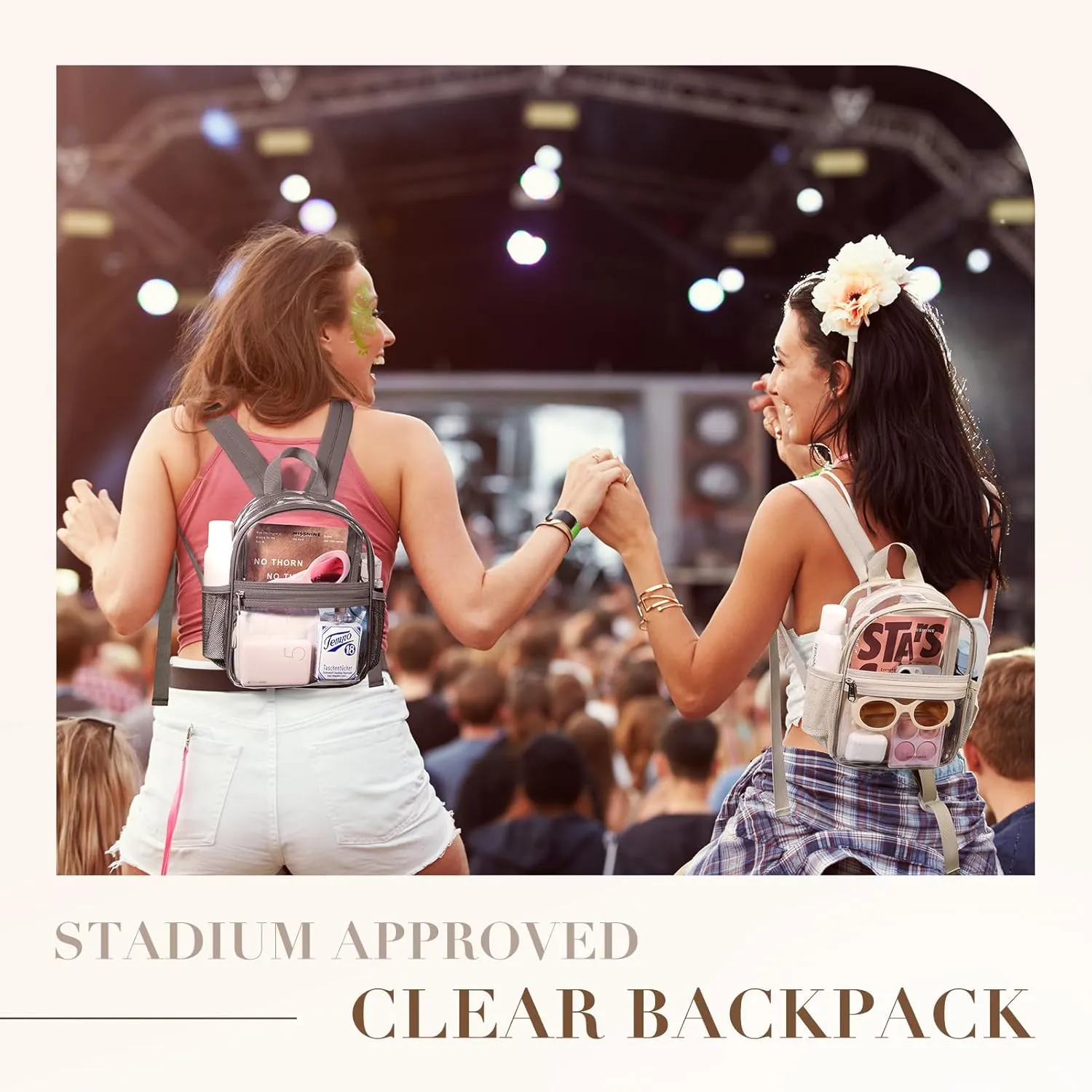 Missnine Clear Mini Backpack Stadium Approved, Thick PVC Mini Clear Bag for Sport Events, Concert, Festival