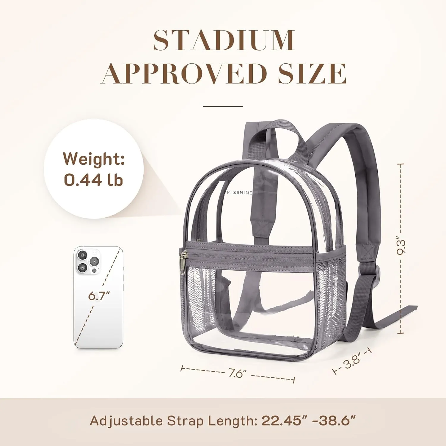 Missnine Clear Mini Backpack Stadium Approved, Thick PVC Mini Clear Bag for Sport Events, Concert, Festival