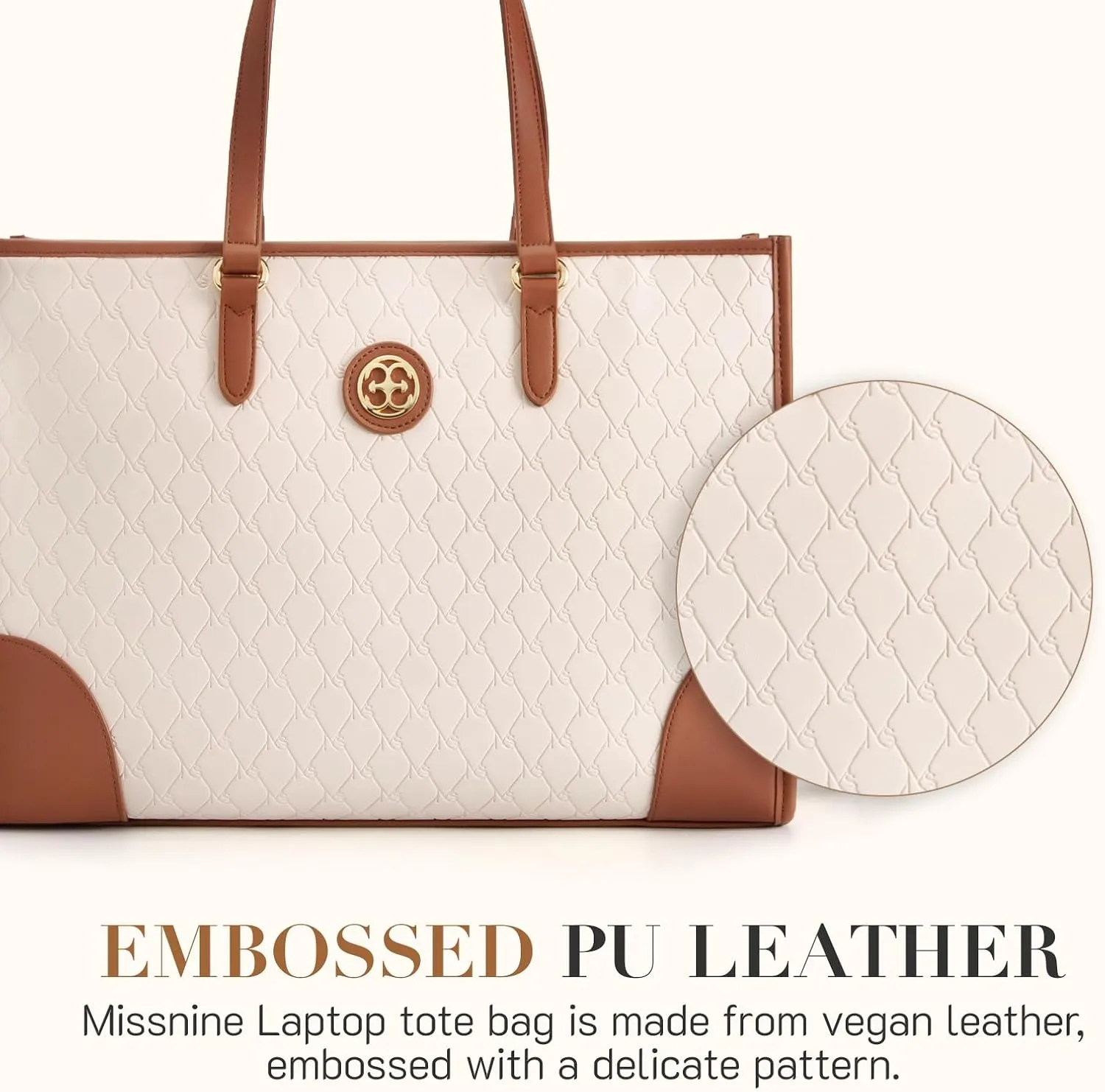 Missnine Laptop Tote Bag for Women 15.6 inch Embossed PU Leather Work Bag Profession Briefcase Designer Computer Bag