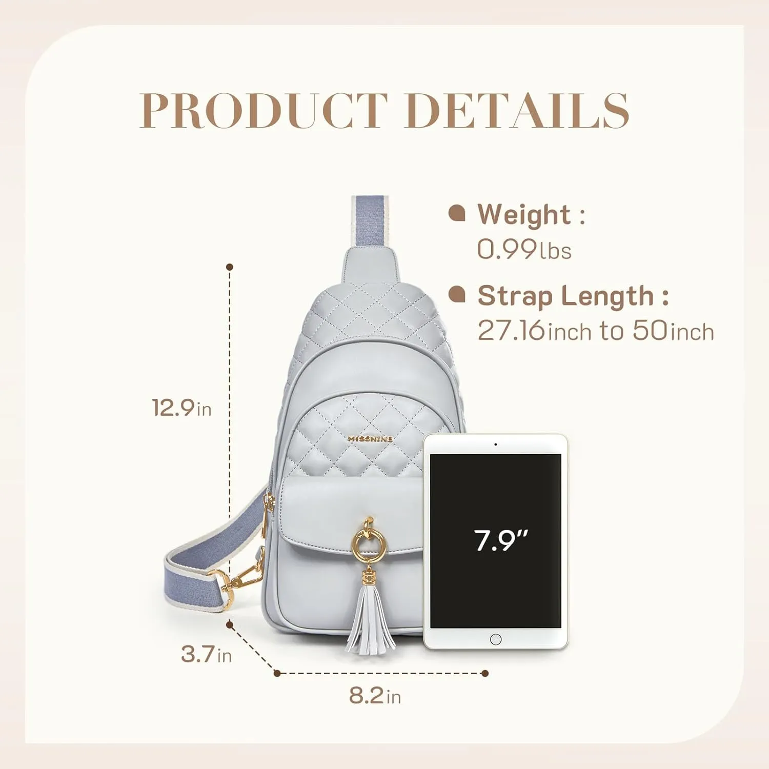 Missnine PU Leather Sling Bag for Women Crossbody Fanny Pack Quilted Chest Purse Trendy Travel Bag for Hiking Cycling with Tassel