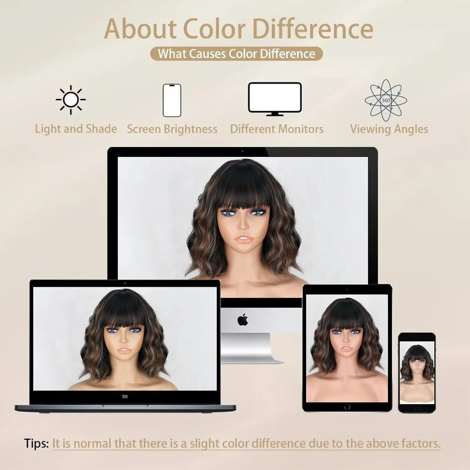 MISSQUEEN Black Mixed Brown Wigs Short Wavy Curly Wig with Bangs Shoulder Length Synthetic Hair Wigs Heat Resistant Fiber Wig for Daily Party (Black Mixed Brown)