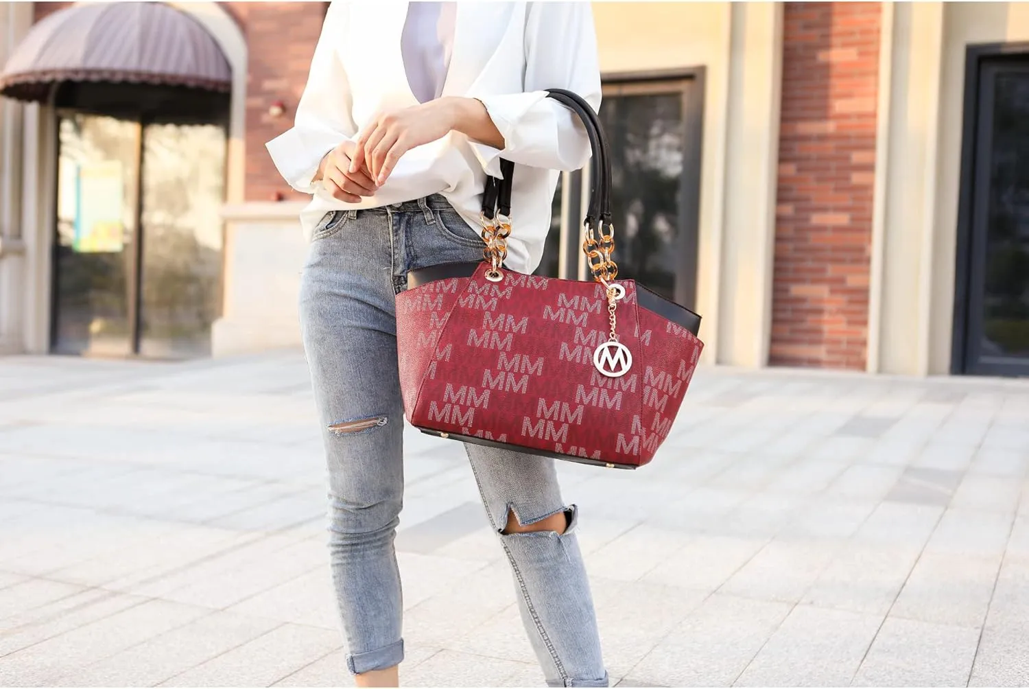 MKF Collection Signature Tote Bag for Women, Shoulder bag Vegan Leather Top-Handle Handbag Purse