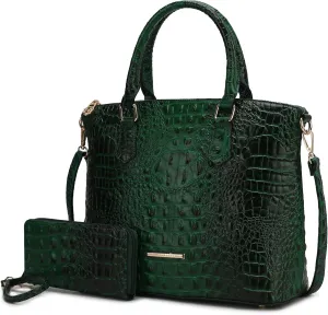 MKF Collection Tote Bag for Women & Wristlet Wallet Purse Set, Crocodile-Embossed Vegan Leather Top-Handle Handbag by Mia k