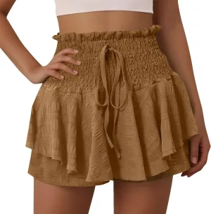 Mokkpeq Women's Beach Skorts with Lining | High Waist Lace Up Tiered-Ruffled Shorts | Summer Casual Layered Yoga Skirt Shorts