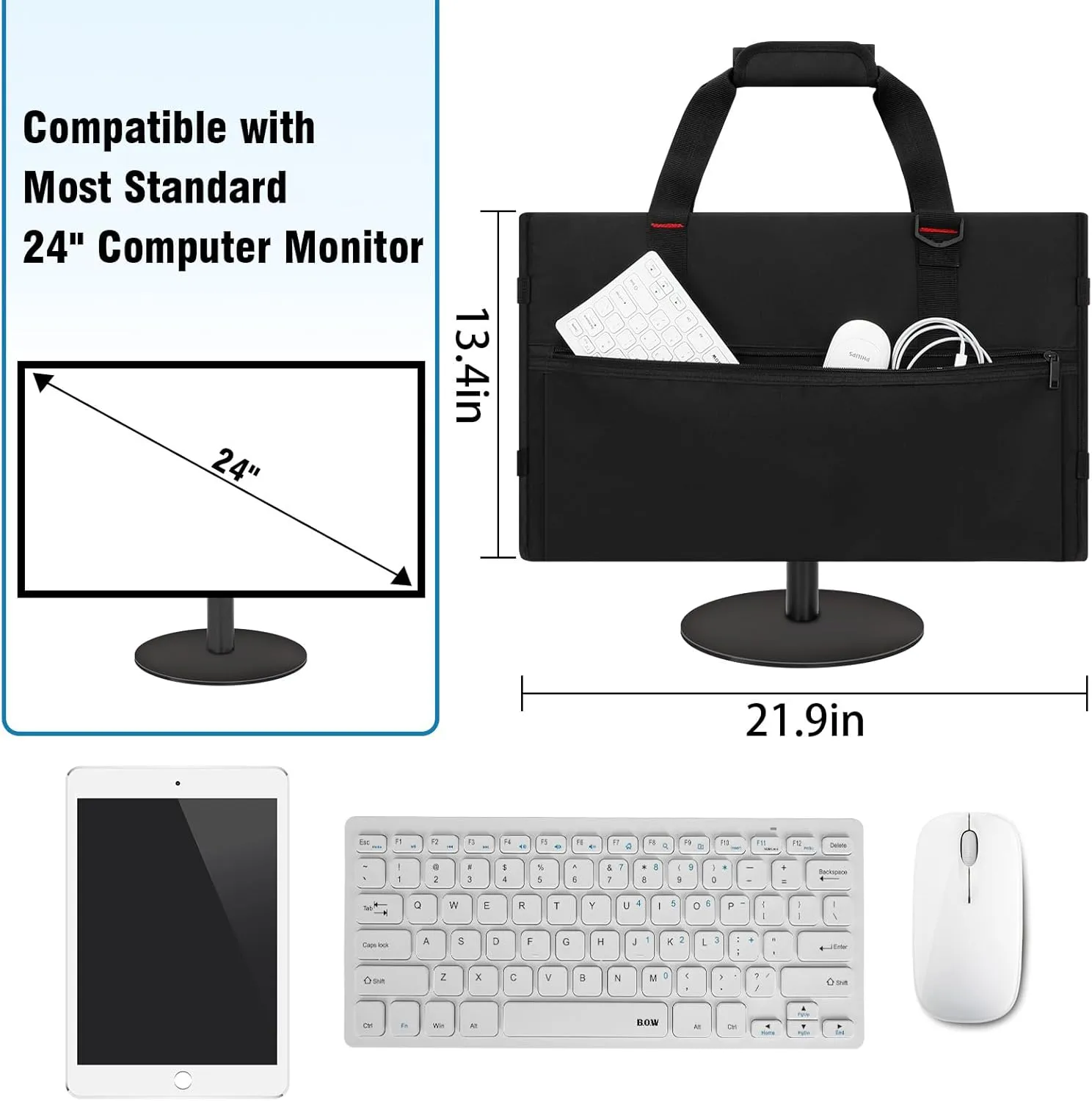 Monitor Carrying Case, Monitor Travel Case for 24" LCD Screens and Monitors, Protective Monitor Bag Computer Monitor Dust Covers with Padded Velvet Lining & Adjustable Shoulder Strap