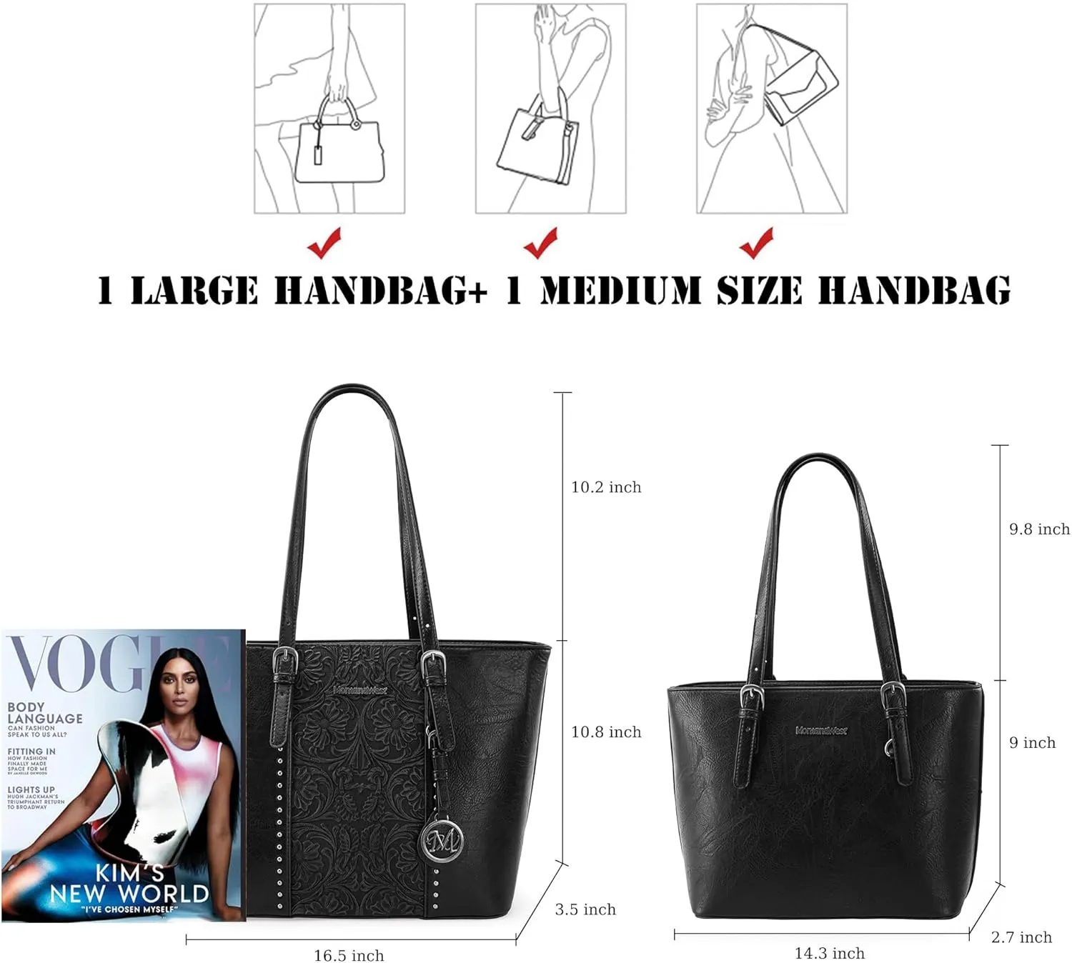 Montana West Tote Bag for Women Large Purse and Handbags Set Embossed Collection Purse 2Pcs Set