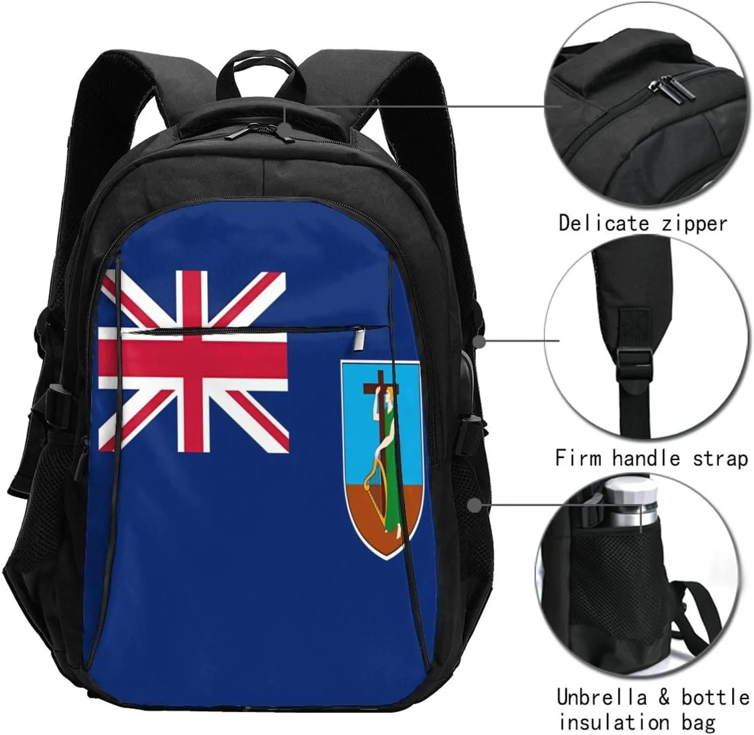 Montserrat Flag Business Laptop Backpack Travel Backpacks Outdoor Rucksack Large Bag Daypack with USB Charging Port Multi-Pocket for Hiking Camping